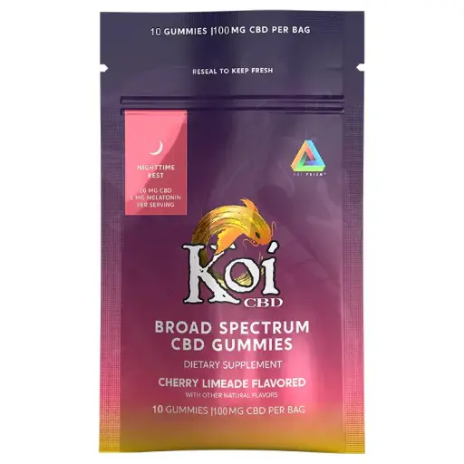 [AM050151] Koi Gummies & Edibles CBD Gummies 10ct 100mg - Cherry Lemonade Night