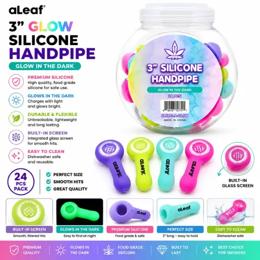 [PC37584] aLeaf GLOW SILICONE HANDPIPE 3.0" (24 per Jar) 