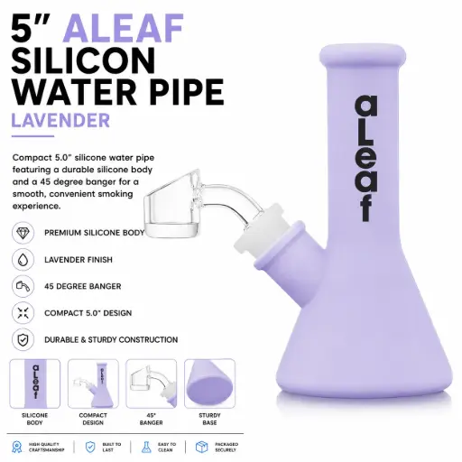 [PC37592] aLeaf Silicon Water Pipe w/ 45 Degree Banger 5.0" - Lavender