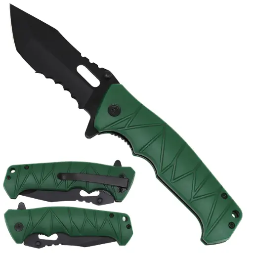 [AM050379] 4.5" Green Shadow Assist-Open Folding Knife with Belt Clip