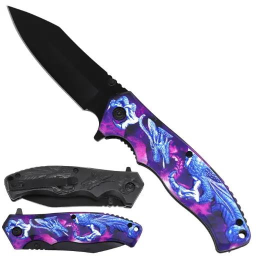 [AM050385] 4.5" Blue Dragon Assist-Open Folding Knife with Belt Clip