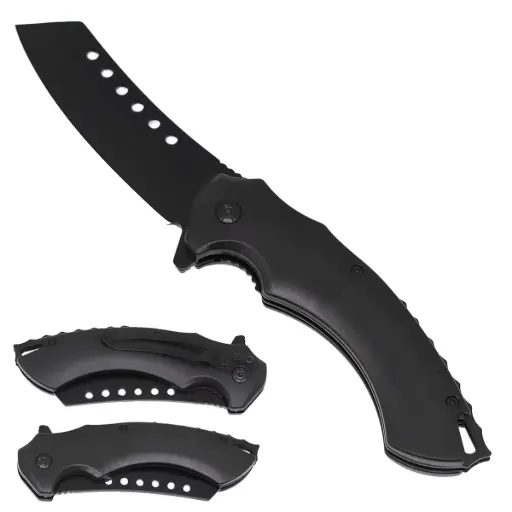 [AM050390] 4.75" Black Butcher Blade Assist-Open Folding Knife with Pocket Clip