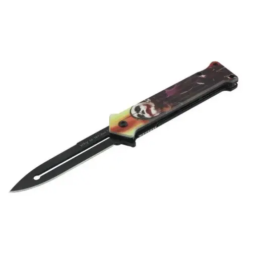 [AM050405] 4.5" Assist-Open Knife - Clown Fantasy Style Print Handle Jocker7