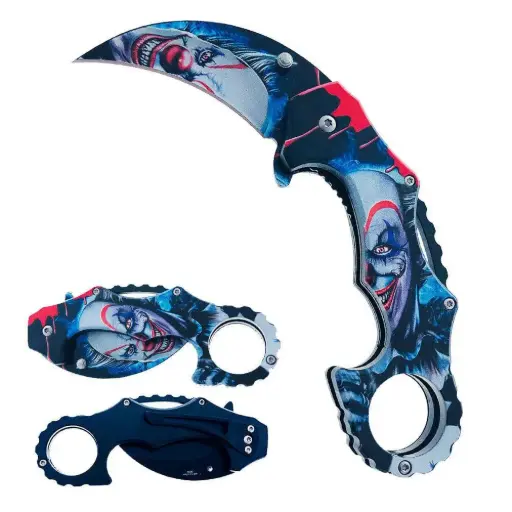 [AM038901] 5" Fantasy Killer Clown Handle Assist-Open Karambit Folding Knife