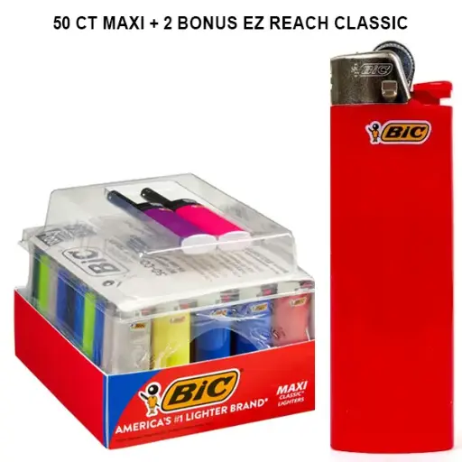 [AM050412] BIC Maxi Classic Lighters, 50 ct + 2 Bonus EZ Reach Classic Lighters