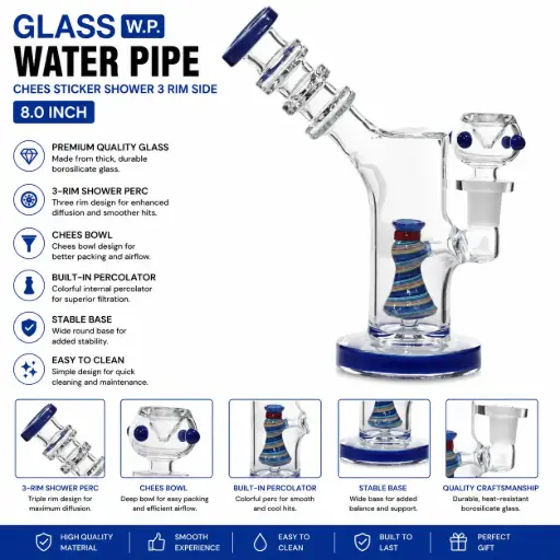 [AM050423] Glass W.P. chees sticker shower 3 Rim side 8.0" - Blue