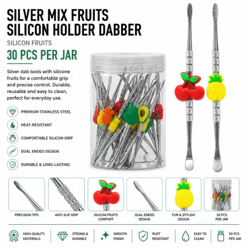 [AM050310] Silver mix fruits silicon holder dabber 30pcs per jar