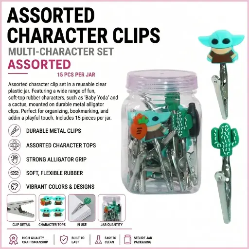 [AM050313] Assorted character clip 15pcs per jar