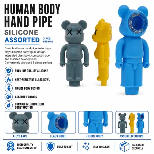 [AM050322] Silicon human body hand pipe assorted color 3pcs per bag