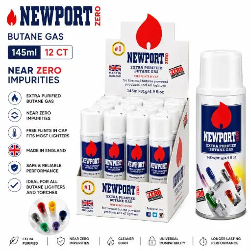 [AM023193] 145 ML Newport Zero Butane, 12 CT, Near Zero Impurities Made in England