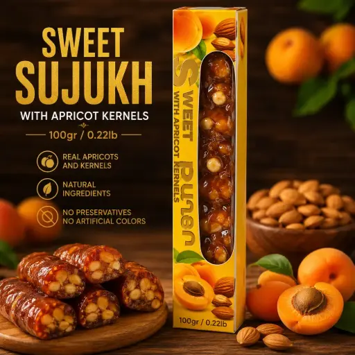 [A2L0005] Sweet sujukh 100gr/0.22lb with Apricot Kernels (12 pcs per Box)