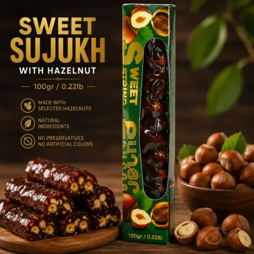 [A2L0007] Sweet sujukh 100gr/0.22lb with Hazelnut (12 pcs per Box)