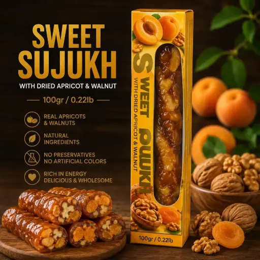 [A2L0009] Sweet sujukh 100gr/0.22lb with dried Apricot & Walnut (12 pcs per Box)