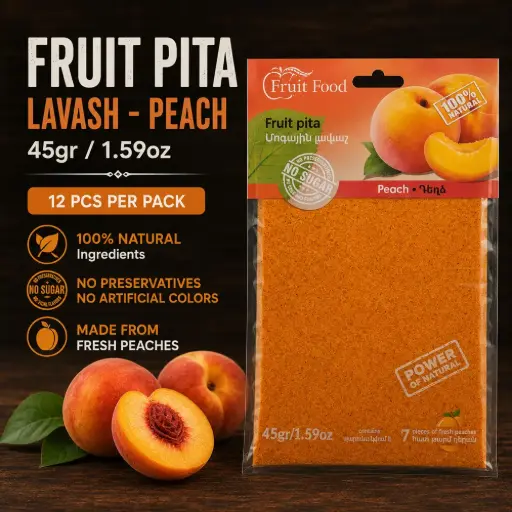 [A2L0012] Fruit Pita 45gr/1.59oz Lavash - Peach (12 pcs per Box)