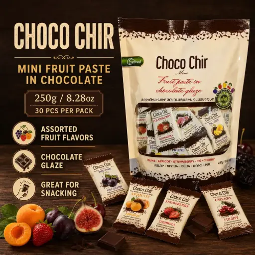 [A2L0015] Choco Chir Mini Fruit Paste in Chocolate 250g/8,28oz (30 pcs per Pack)