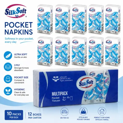 [A2L0022] Silk Soft Pocket Napkins 10 packs (12 packs per Box)
