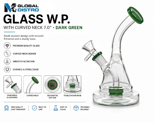 [AM050433] Glass W.P. with Curved Neck 7.0" - Dark Green