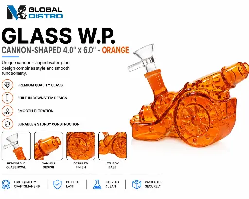 [AM050465] Glass W.P. Cannon-shaped 4.0" x 6.0" - Orange