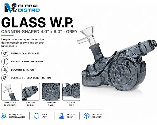 [AM050466] Glass W.P. Cannon-shaped 4.0" x 6.0" - Grey