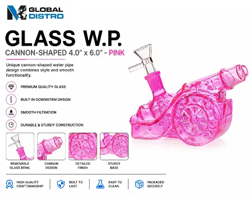 [AM050469] Glass W.P. Cannon-shaped 4.0" x 6.0" - Pink