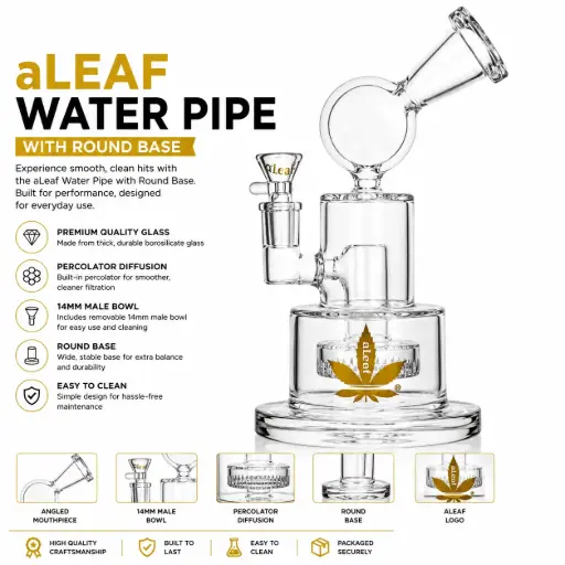 [PC37696] aLeaf Glass Water Pipe with Round Base