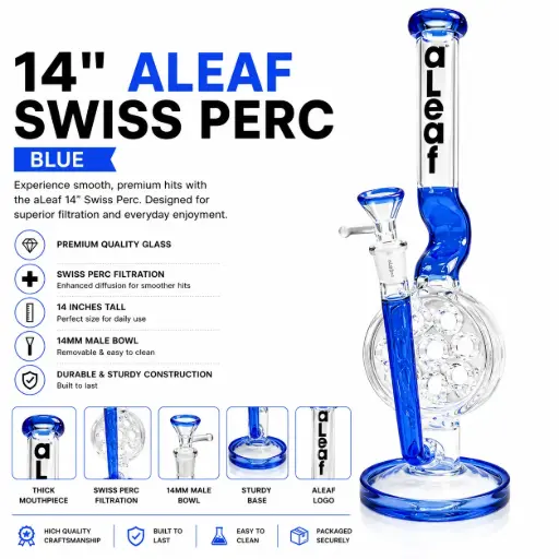 [PC37697] aLeaf Glass 14" SWISS PERC - Blue