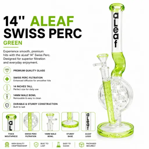 [PC37698] aLeaf Glass 14" SWISS PERC - Green