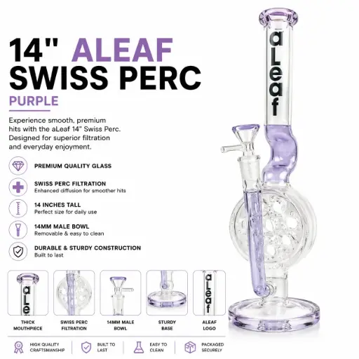[PC37700] aLeaf Glass 14" SWISS PERC - Purple