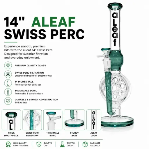 [PC37702] aLeaf Glass 14" SWISS PERC - Teal