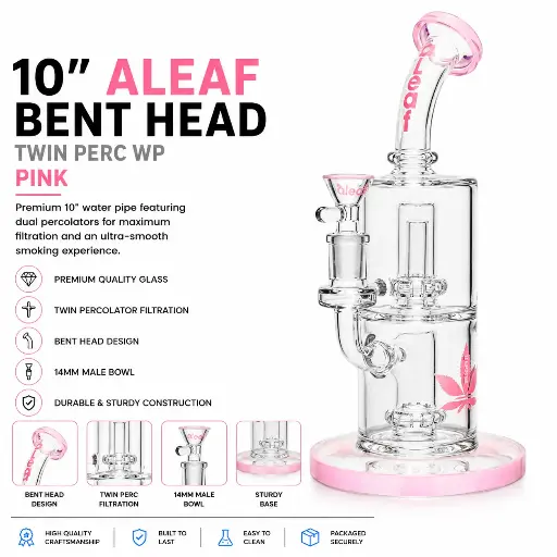 [PC37703] 10" ALEAF BENT HEAD TWIN PERC WP PINK