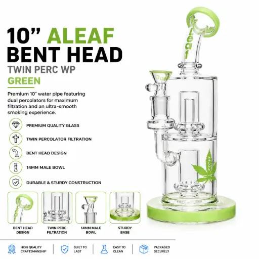 [PC37705] 10" ALEAF BENT HEAD TWIN PERC WP GREEN