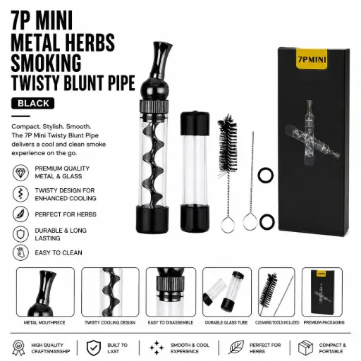 [AM050484] 7P Mini Twisty Glass Blunt Pipe - Black