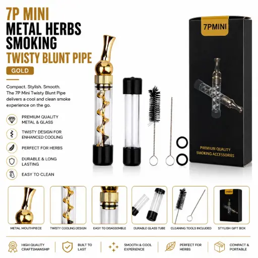 [AM050485] 7P Mini Twisty Glass Blunt Pipe - Gold
