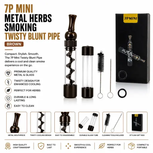 [AM050486] 7P Mini 2 Twisty Glass Blunt Pipe - Brown