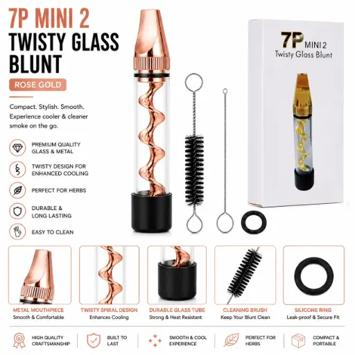 [AM050487] 7P Mini 2 Twisty Glass Blunt Pipe - Rose Gold