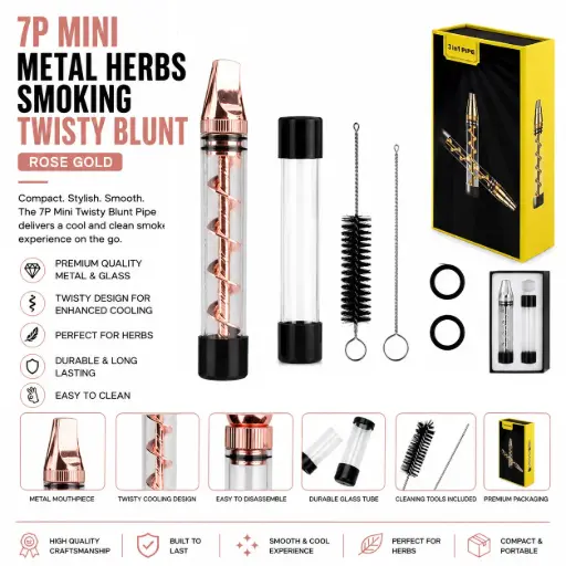 [AM050493] 3 in 1 Twisty Glass Blunt Pipe - Rose Gold