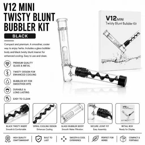 [AM050494] V12 Mini Glass Bubbler - Black