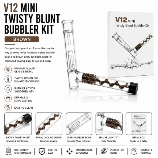 [AM050495] V12 Mini Glass Bubbler - Brown