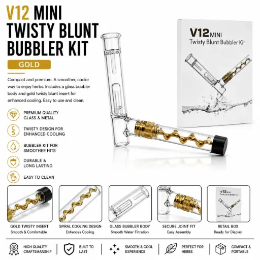 [AM050496] V12 Mini Glass Bubbler - Gold