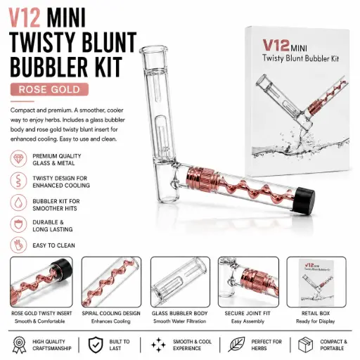 [AM050497] V12 Mini Glass Bubbler - Rose Gold