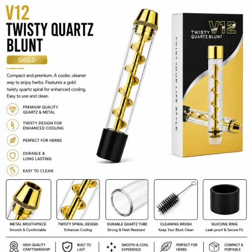 [AM050499] V12 Twisty Glass Blunt Pipe - Gold