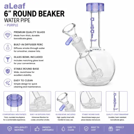 [PC37725] 6" ALEAF ROUND BEAKER PURPLE
