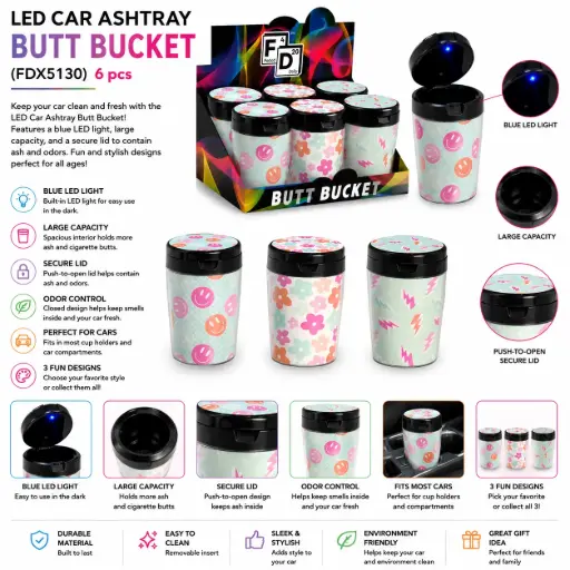 [PC37739] LED CAR ASHTRAY BUTT BUCKET (FDX5130) 6 pcs