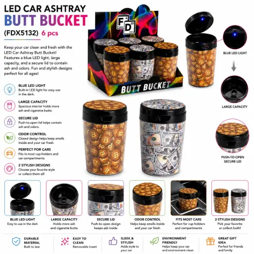 [PC37741] LED CAR ASHTRAY BUTT BUCKET (FDX5132) 6 pcs