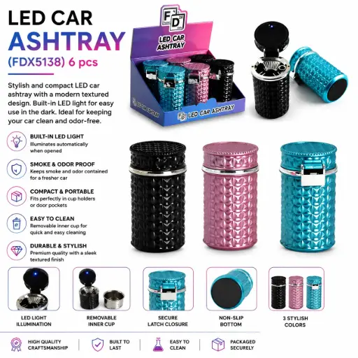 [PC37747] LED CAR ASHTRAY  (FDX5138) 6 pcs