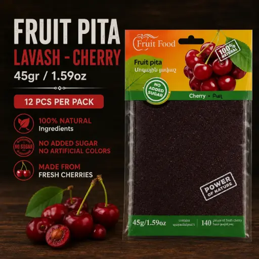 [A2L0023] Fruit Pita 45gr/1.59oz Lavash - Cherry (12 pcs per Box)