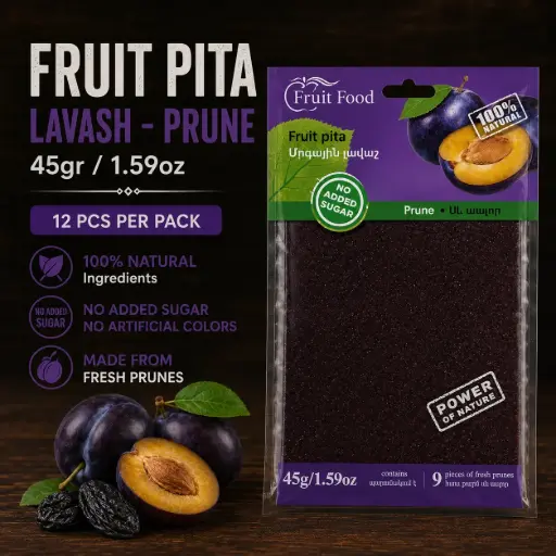 [A2L0024] Fruit Pita 45gr/1.59oz Lavash - Prune (12 pcs per Box)
