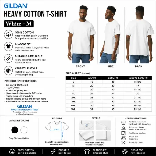 [AM050575] Gildan Heavy Cotton T-shirt / White - M (12 per pack)