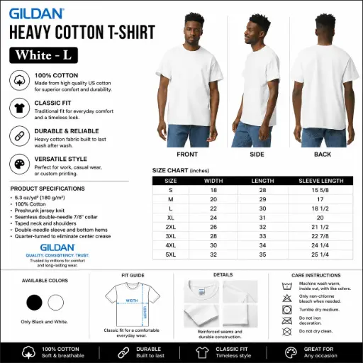 [AM050576] Gildan Heavy Cotton T-shirt / White - L (12 per pack)