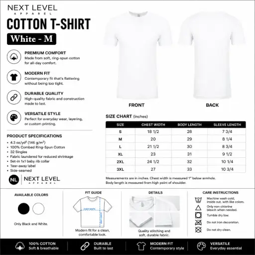 [AM050581] Next Level Apparel Cotton T-shirt / White - M (12 per pack)
